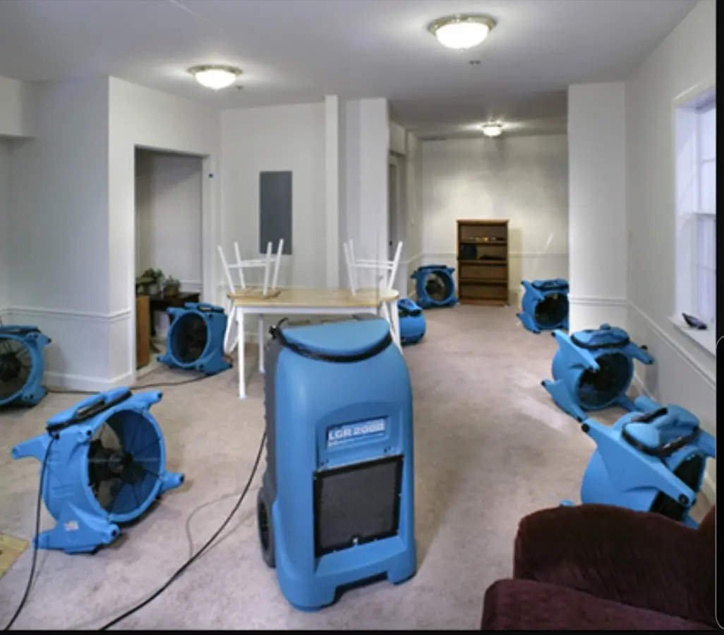 Air movers and dehumidifier setup for Water Extraction & Removal in Catonsville